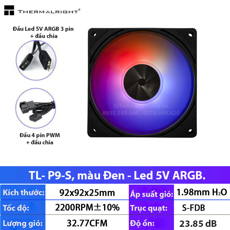 Quạt Thermalright TL-P9, 9cm, 4 pin PWM, 2200rpm, 32 CFM.