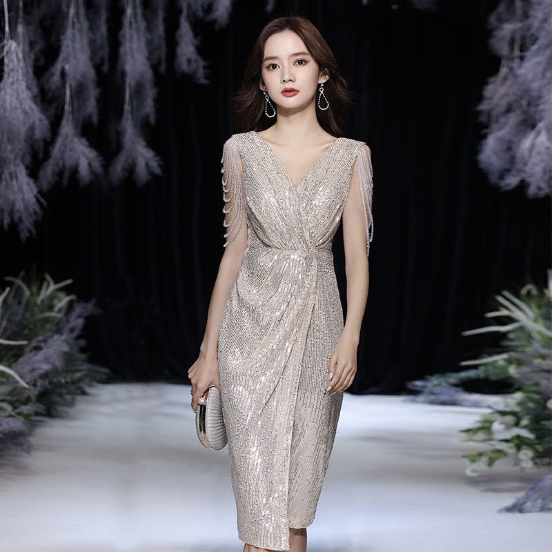 Đầm thời trang dạ hội trung niên đi tiệc kim sa lấp lánh sang trọng hàng QC cao cấp