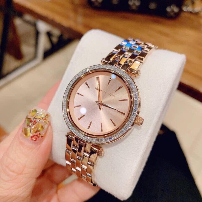 Đồng hồ nữ Michael Kors MK3366 Mặt tròn siz 33mm dây kim loại vàng hồng