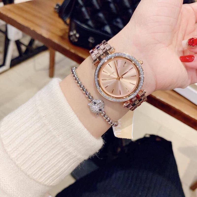 Đồng hồ nữ Michael Kors MK3366 Mặt tròn siz 33mm dây kim loại vàng hồng