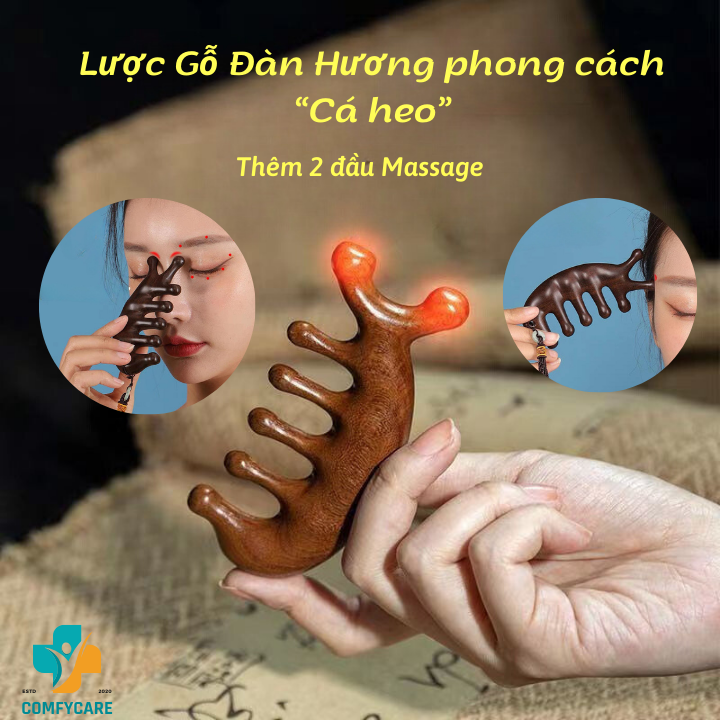 Lược Gỗ Đàn Hương Massage Da Đầu, Cổ Vai Gáy - Lược Gỗ Đàn Hương Dưỡng Sinh Mát Xa, Lưu Thông Khí Huyết, Giảm Căng Thẳng