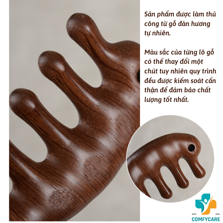 Lược Gỗ Đàn Hương Massage Da Đầu, Cổ Vai Gáy - Lược Gỗ Đàn Hương Dưỡng Sinh Mát Xa, Lưu Thông Khí Huyết, Giảm Căng Thẳng