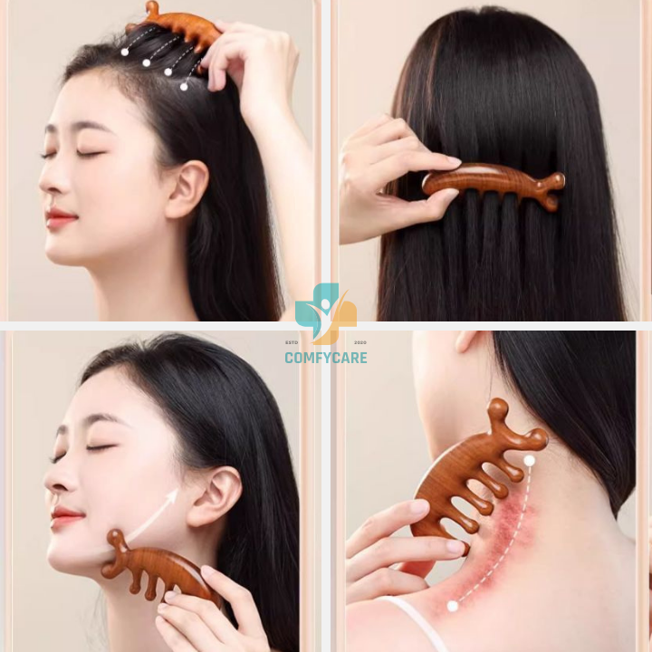 Lược Gỗ Đàn Hương Massage Da Đầu, Cổ Vai Gáy - Lược Gỗ Đàn Hương Dưỡng Sinh Mát Xa, Lưu Thông Khí Huyết, Giảm Căng Thẳng
