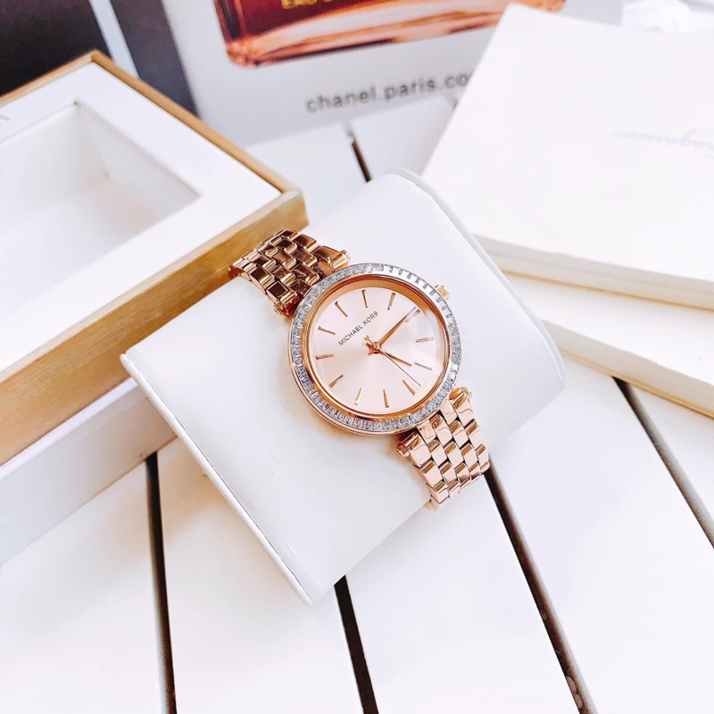 Đồng hồ nữ Michael Kors MK3366 Mặt tròn siz 33mm dây kim loại vàng hồng