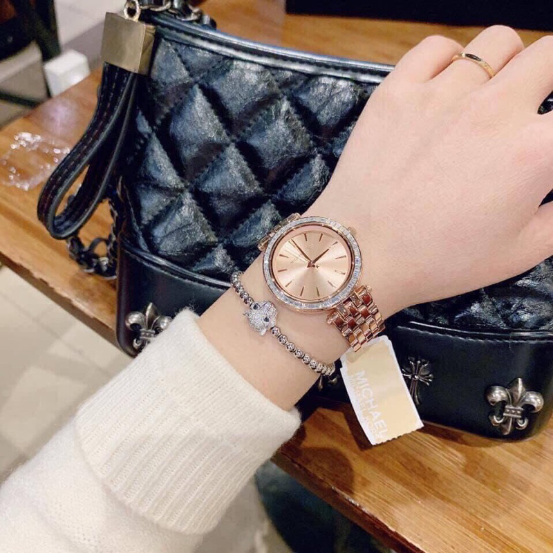 Đồng hồ nữ Michael Kors MK3366 Mặt tròn siz 33mm dây kim loại vàng hồng