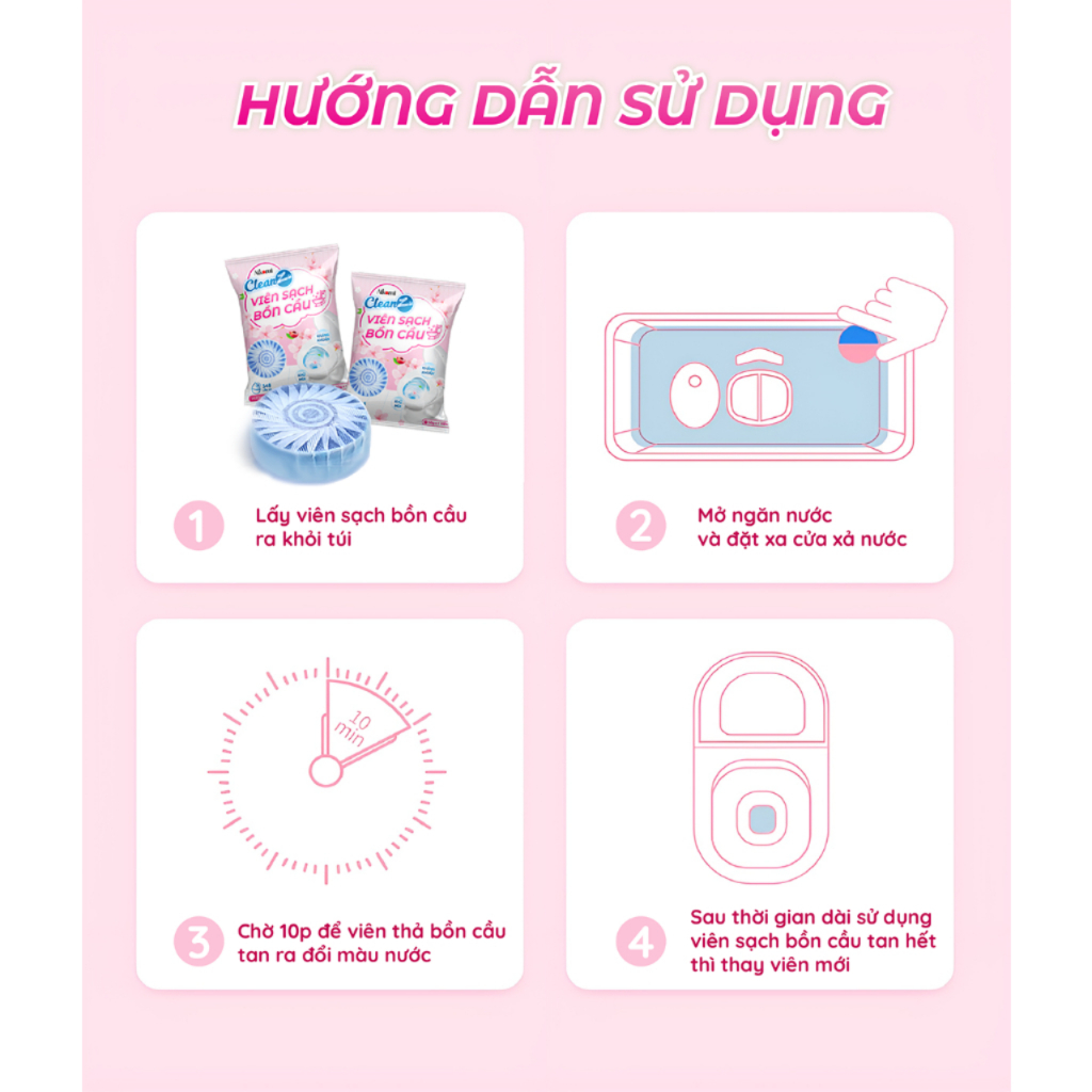 Viên thả bồn cầu Cleanz diệt khuẩn thơm mát tẩy sạch mảng bám khử mùi hôi toilet, thơm lâu không gian nhà vệ sinh