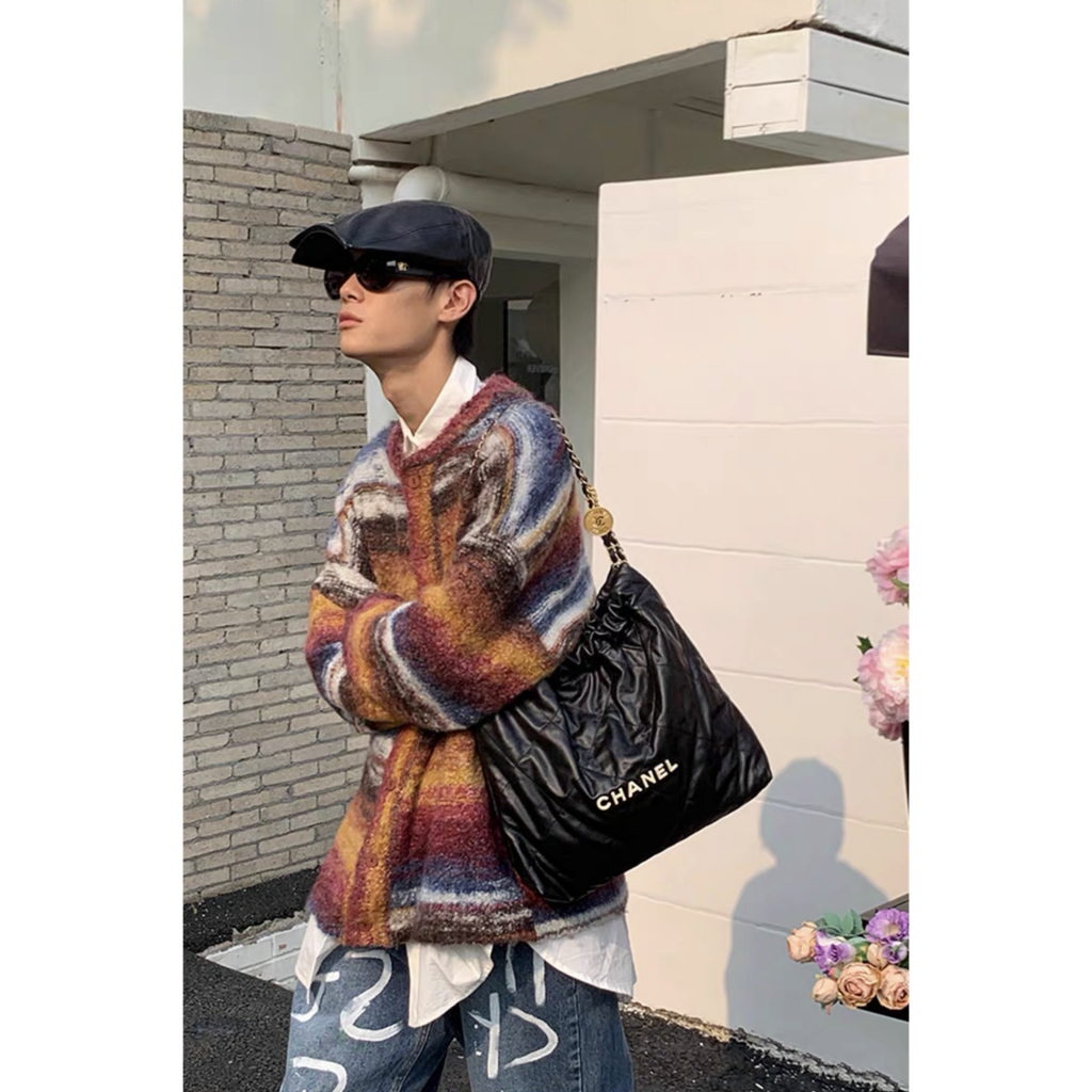 Áo Khoác Len Màu Loang Dáng Rộng Vải Lông Xoăn Phong Cách Trung Cổ Dành Cho Các Cặp Đôi