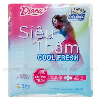 Băng Vệ Sinh Diana Cool Fresh Siêu Mỏng Cánh 23cm Gói 8 Miếng