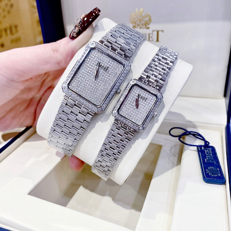 Đồng Hồ Nữ Piagettt Mặt Vuông Đính Full Đá Dây Kim Loại Siz 28,38mm