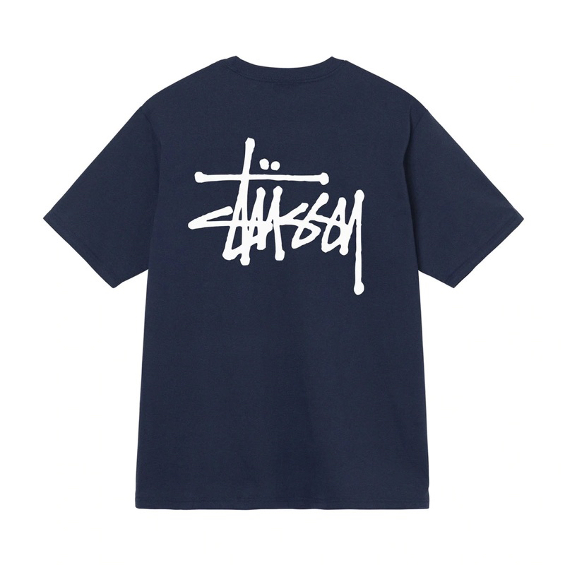 CHÍNH HÃNG - ÁO THUN STUSSY BASIC NAVY T-SHIRT - ÁO THUN CỔ TRÒN TAY LỠ MÀU XANH