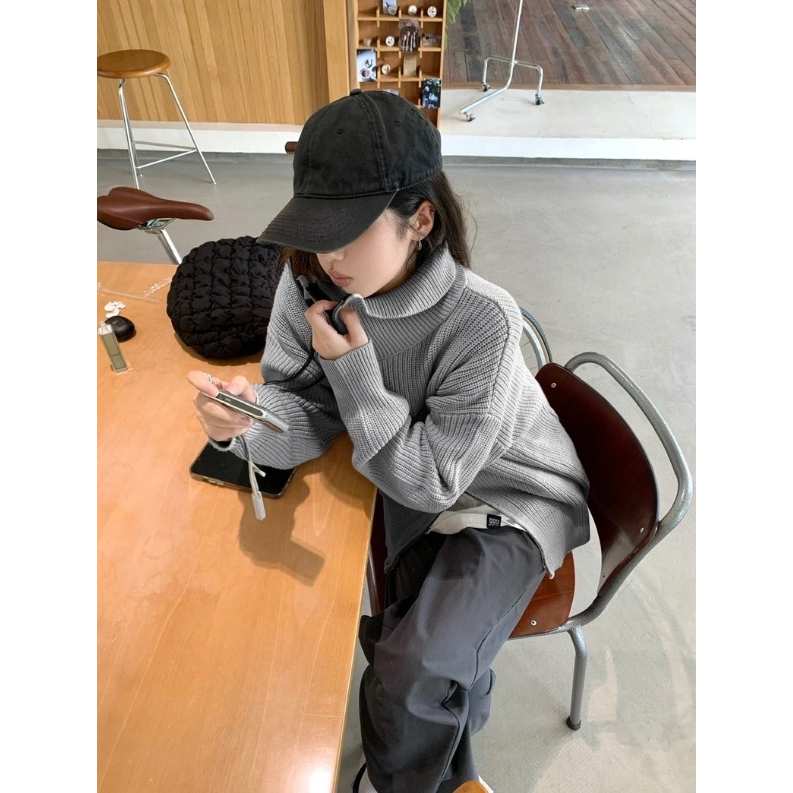 Áo len cardigan cổ polo màu trơn có khoá kéo dài tay bo gấu ulzzang dáng vừa thu đông