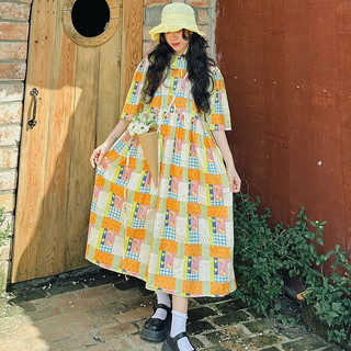 Đầm Gà vintage Baby doll hoạ tiết quilt chắp vải