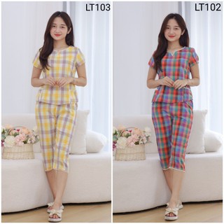 [BunnySky] Quần áo nữ mặc nhà, Đồ bộ mặc nhà lửng cổ V đẹp hết ý