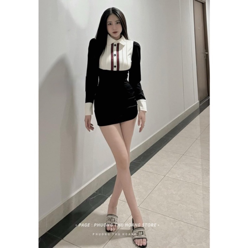 Váy umi phối cổ sơ mi tay lửng