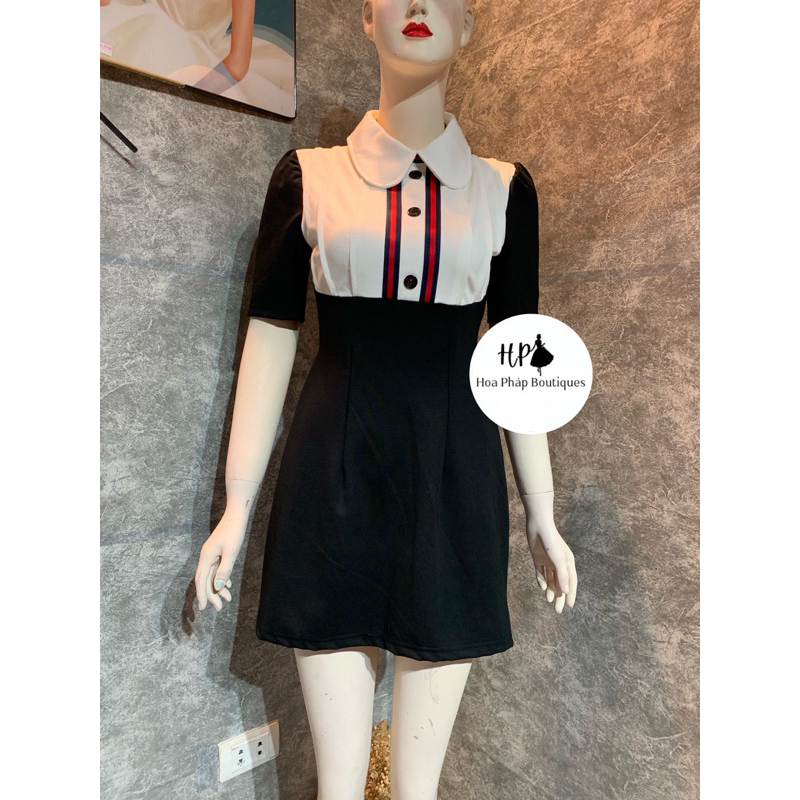 Váy umi phối cổ sơ mi tay lửng