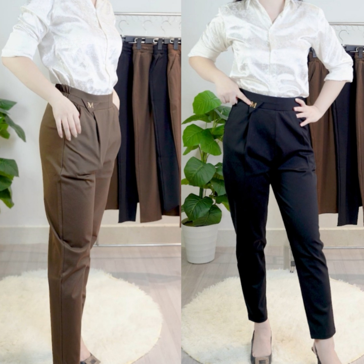 Quần Baggy nữ/ Quần baggy loggo chữ M/ quần vải co giãn 4 chiều, thời trang công sở vải umi hàn cao cấp.