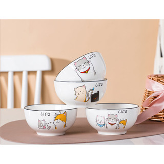 Chén sứ tròn mèo con, chén ăn cơm, bộ chén dĩa, bát ăn cơm hoạ tiết mèo siu đáng iu ạ.!!!!!