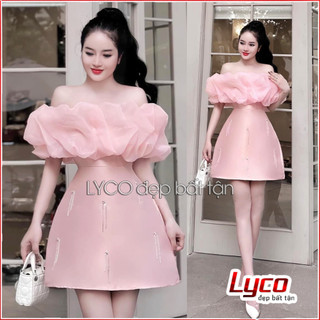 Đầm dự tiệc trễ vai đính đá dáng váy xòe thanh lịch mặc sinh nhật, du lịch, dã ngoại, chụp hình