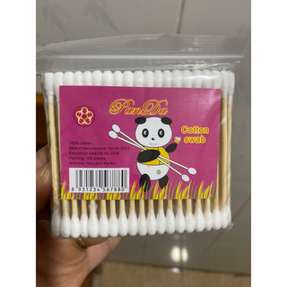 (chuyên sỉ)Bông ngoáy tai PanDa thân gỗ túi 100 que, 100% coton siêu tiết kiệm