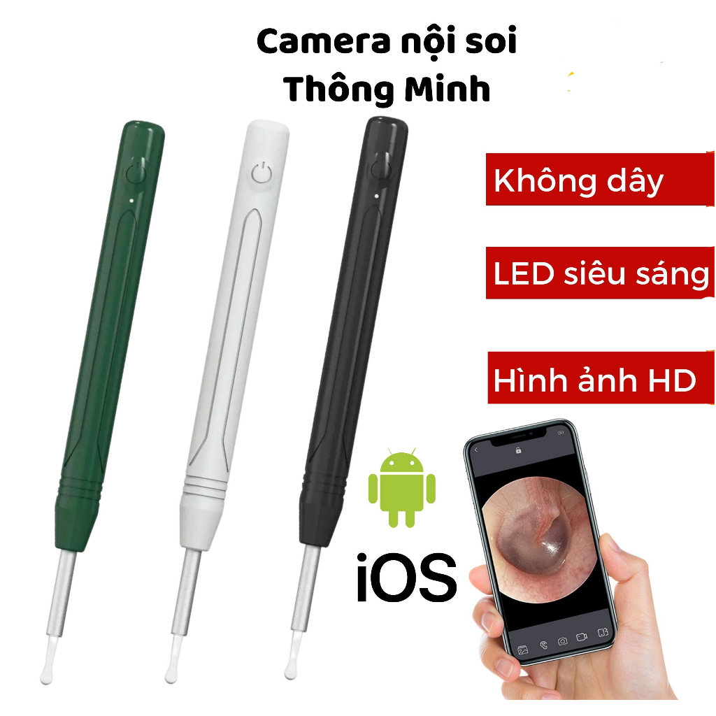 Camera Nội Soi Lấy Ráy Tai KAW Thông Minh Siêu Nét, Kết Nối Wifi, Có Đèn Led Siêu Sáng