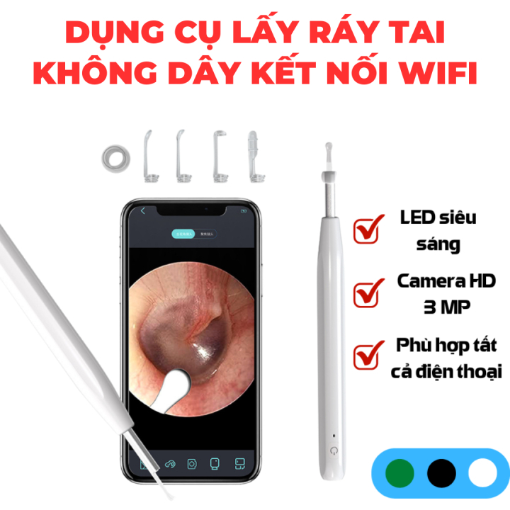 Camera Nội Soi Lấy Ráy Tai KAW Thông Minh Siêu Nét, Kết Nối Wifi, Có Đèn Led Siêu Sáng