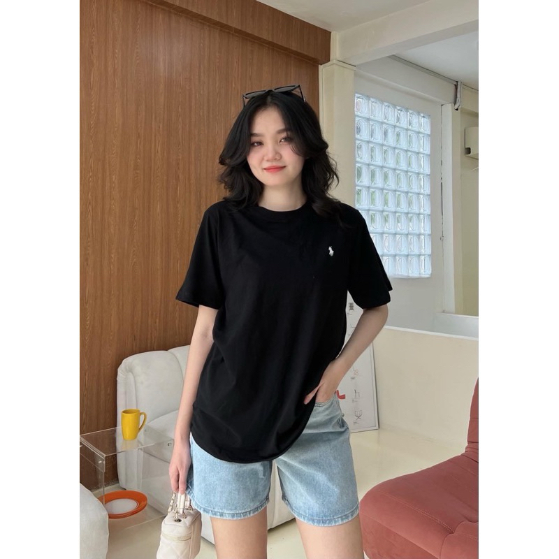 Áo thun trơn basic cổ tròn thêu logo ngựa nhiều màu vnxk