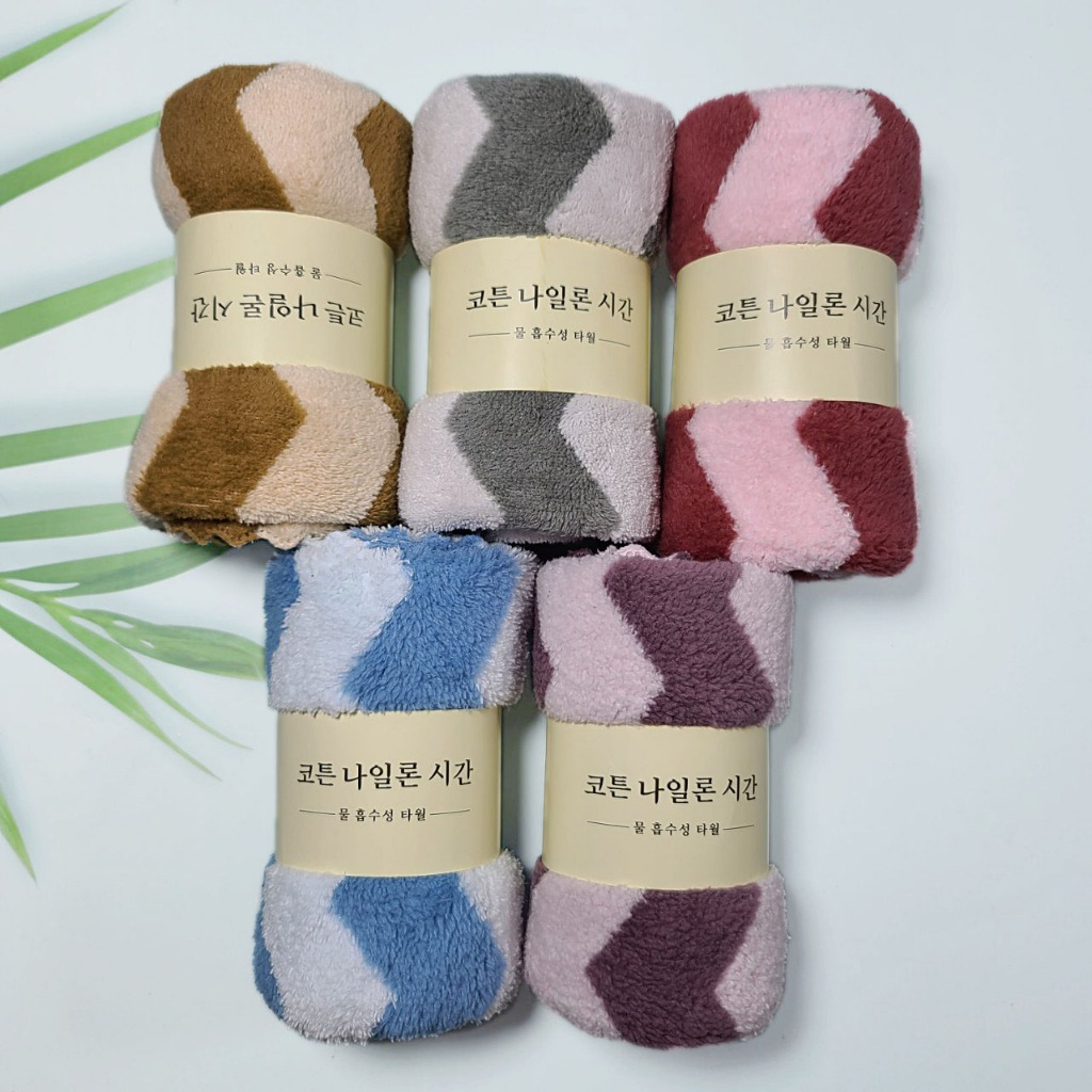 Khăn Mặt Lông Cừu Xuất Hàn Hanoitex Họa Tiết Sóng Siêu Mềm Mại Kích Thước 30*50cm