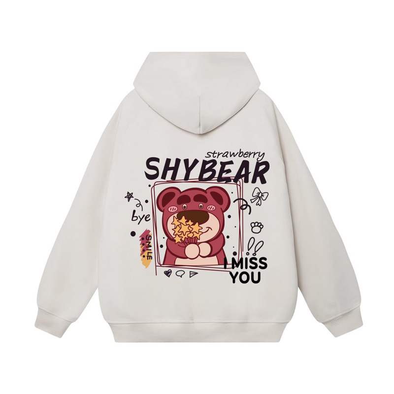Bst các mẫu hoodie nỉ màu trắng gấu hồng in lưng dễ thương bear