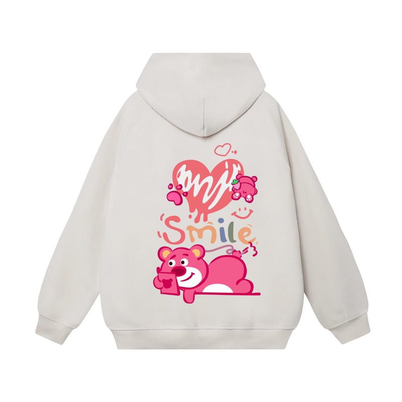 Bst các mẫu hoodie nỉ màu trắng gấu hồng in lưng dễ thương bear