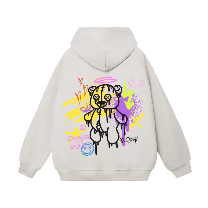 Bst các mẫu hoodie nỉ màu trắng gấu hồng in lưng dễ thương bear