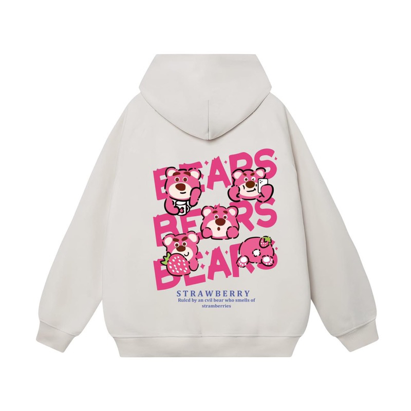 Bst các mẫu hoodie nỉ màu trắng gấu hồng in lưng dễ thương bear