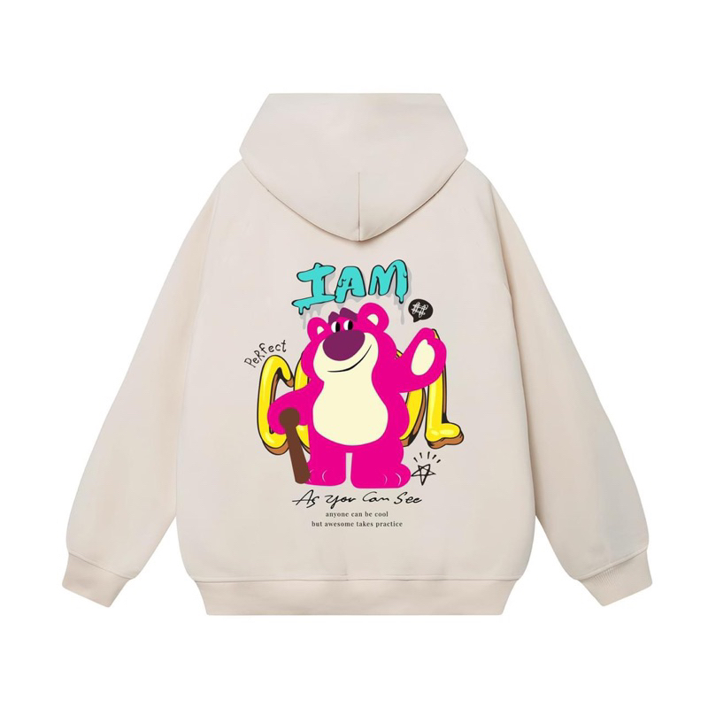 Bst các mẫu hoodie nỉ màu trắng gấu hồng in lưng dễ thương bear