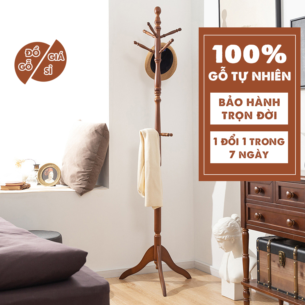 Giá treo quần áo 9 nhánh gỗ tự nhiên DOGOGIASI cây treo đồ gỗ thiết kế lắp ráp chất lượng tiêu chuẩn nội thất Hàn Quốc