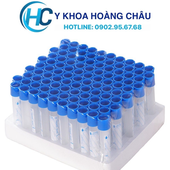 Ống nghiệm nhựa EDTA K2 chống đông máu nắp xanh (lốc 100 ống)