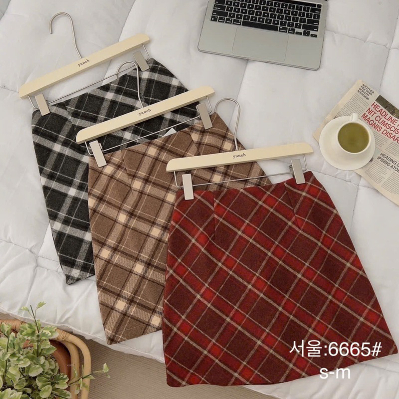 Chân váy dạ kẻ chữ A ngắn 6665