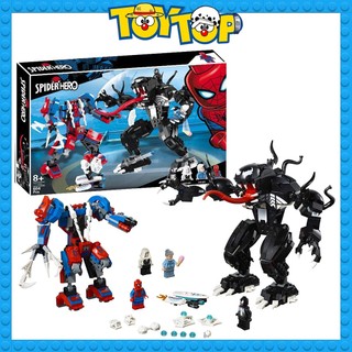 Đồ chơi lắp ráp siêu anh hùng Robot quái Venom đại chiến mech người nhện Spider Man xếp hình Leji 21188 mô phỏng 76115