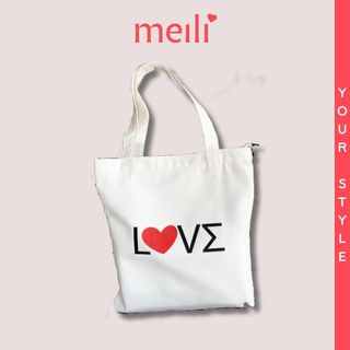 TÚI TOTE VẢI CANVAS IN CHỮ LOVE CÓ KHOÁ KÉO MIÊNG VÀ TÚI PHỤ