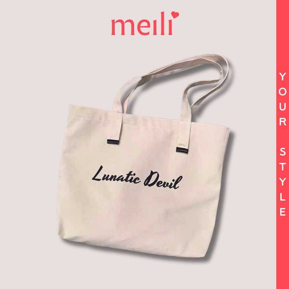 Túi tote vải canvas cao cấp Lunatic Devil khổ vuông thiết kế sang trọng hàng cực hot