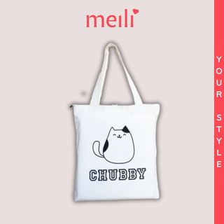 Túi tote vải canvas có khoá miệng túi in hình Chubby so cute