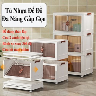 Tủ Nhựa Đa Năng Gấp Gọn Tiện Lợi, Tủ Để Đồ Bánh Xe Xoay 360 Độ, Tủ Nhà Bếp, Tủ Nhựa Tháo Rời 2 Cửa