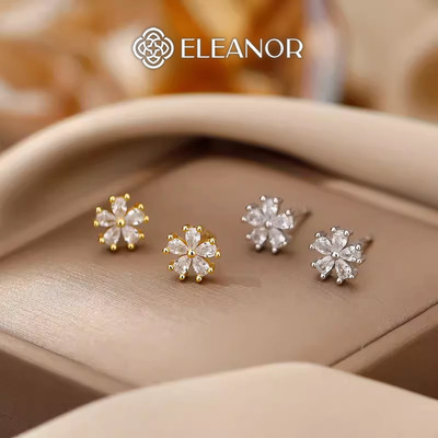 Bông tai nữ chuôi bạc 925 Eleanor Accessories hình hoa khuyên tai đính đá phụ kiện trang sức 6518