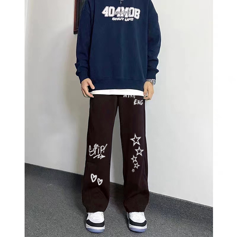 Quần Nỉ Dài Nam Họa Tiết Chữ STIP Ngôi Sao HeiLit Form Ống Rộng Vải Nỉ Dày Dặn