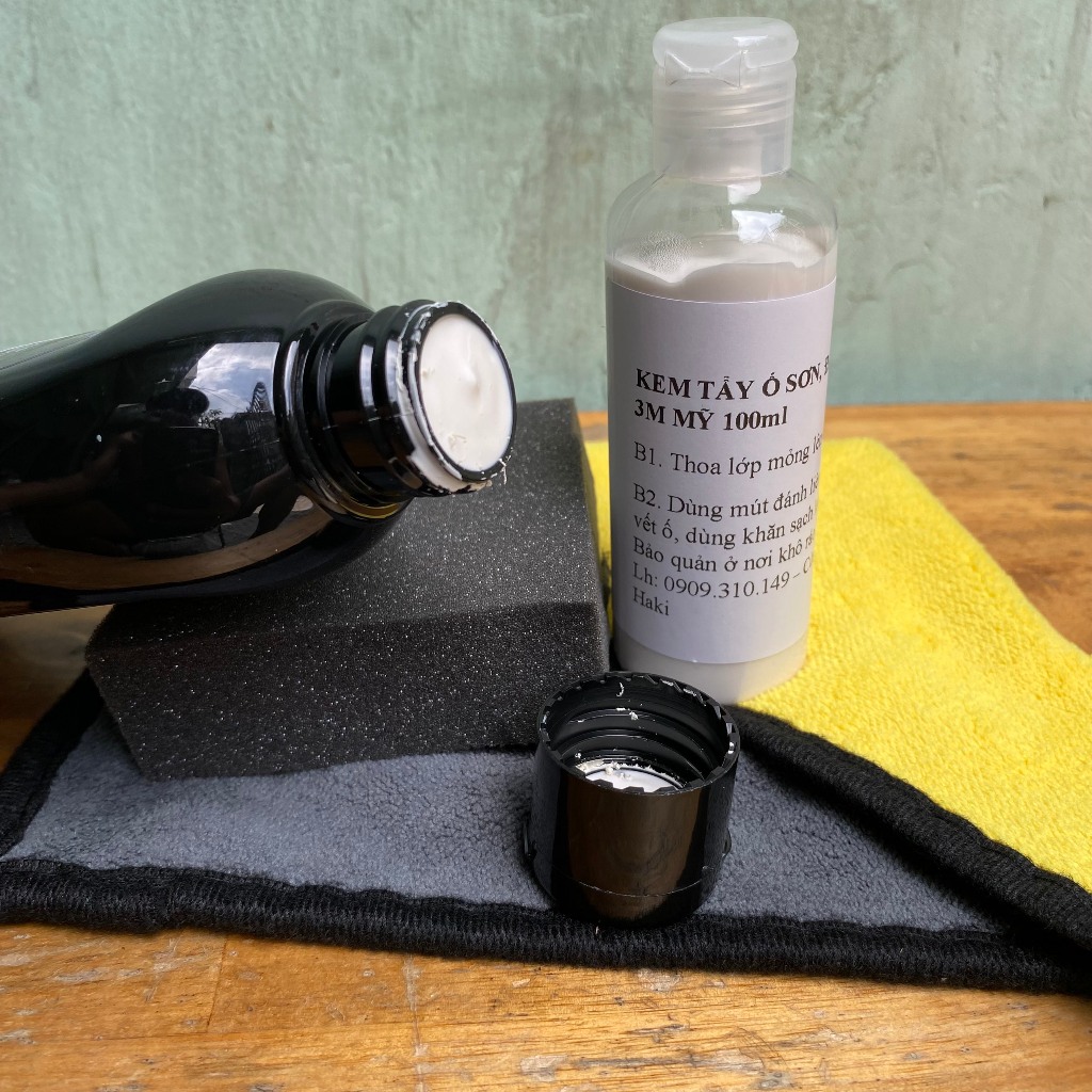 Kem đánh bóng ô tô xe máy, kem xóa xước dăm và tẩy ố bề mặt sơn One Step 3M Mỹ chiết lẻ 100ml kèm mút và khăn