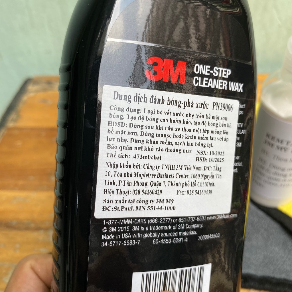 Kem đánh bóng ô tô xe máy, kem xóa xước dăm và tẩy ố bề mặt sơn One Step 3M Mỹ chiết lẻ 100ml kèm mút và khăn