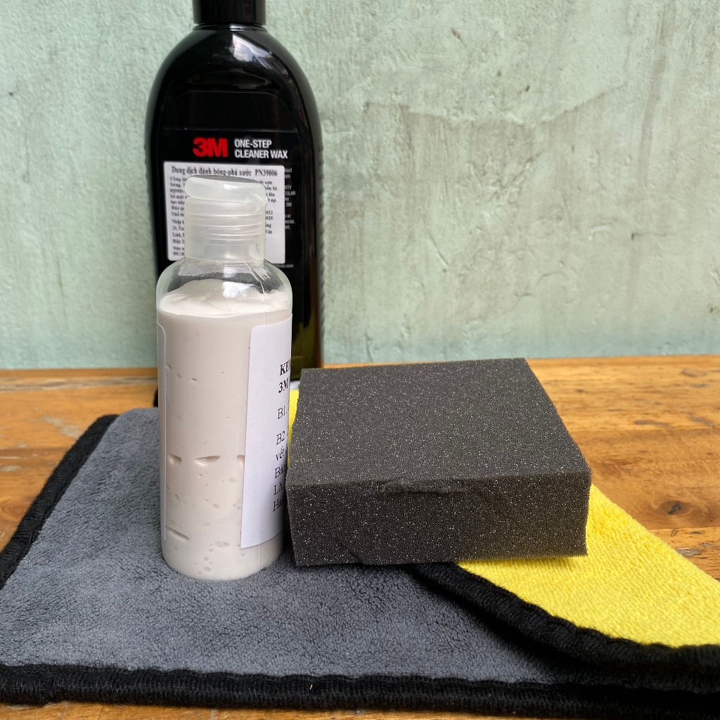 Kem đánh bóng ô tô xe máy, kem xóa xước dăm và tẩy ố bề mặt sơn One Step 3M Mỹ chiết lẻ 100ml kèm mút và khăn