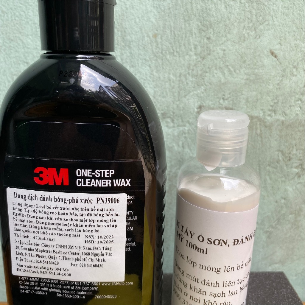 Kem đánh bóng ô tô xe máy, kem xóa xước dăm và tẩy ố bề mặt sơn One Step 3M Mỹ chiết lẻ 100ml kèm mút và khăn