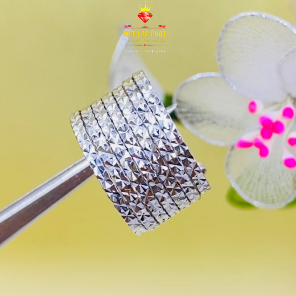 Nhẫn bạc nữ, Nhẫn nữ bạc xi bạch kim kiểu xi men, Nhẫn ximen 7 chiếc bạc xi vàng trắng, Nhẫn ngón tr