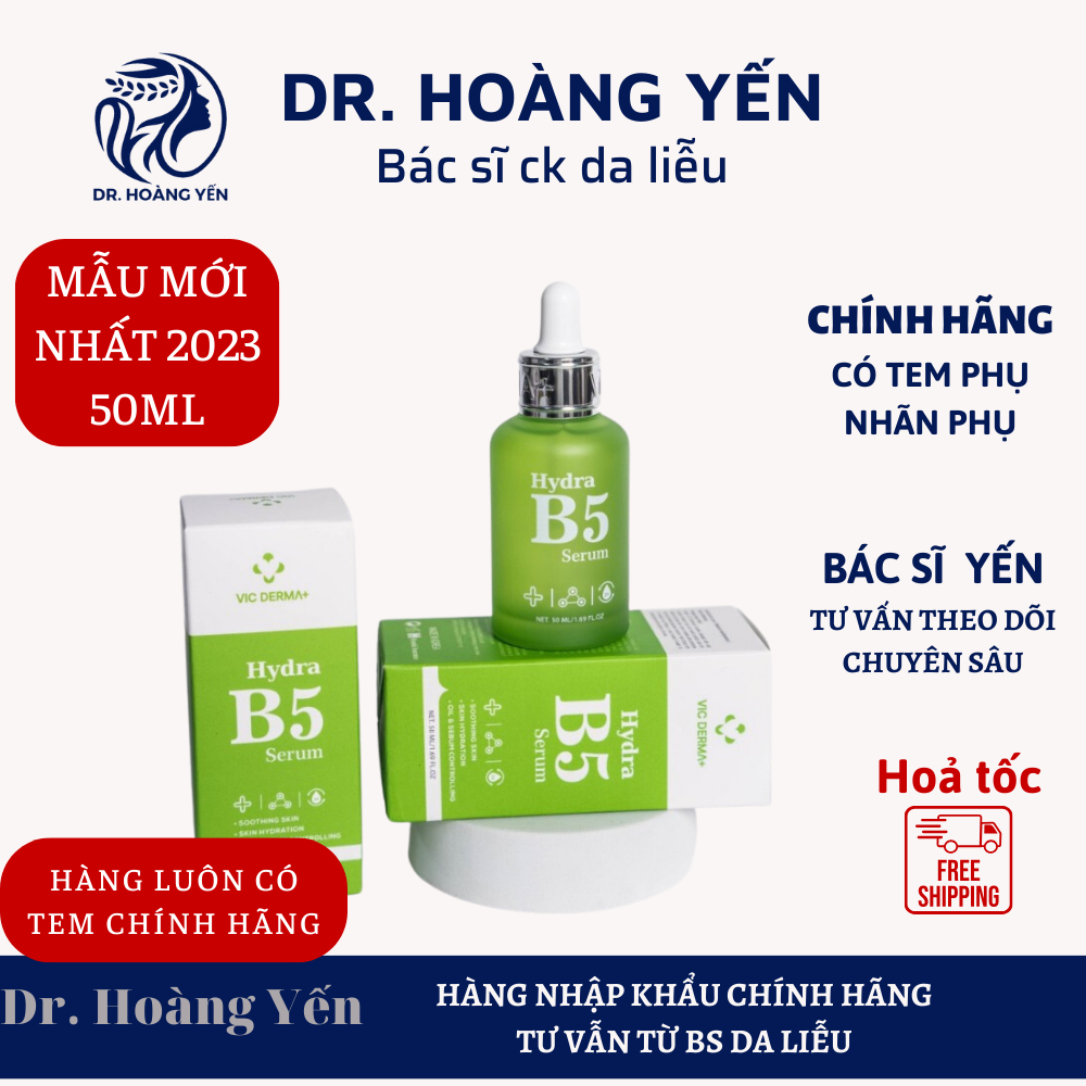 MẪU MỚI NHẤT 2023 - Serum B5 Dưỡng Ẩm Phục Hồi và Làm Sáng Da Vicderma Hydra B5 Serum 50ml Bs Yến