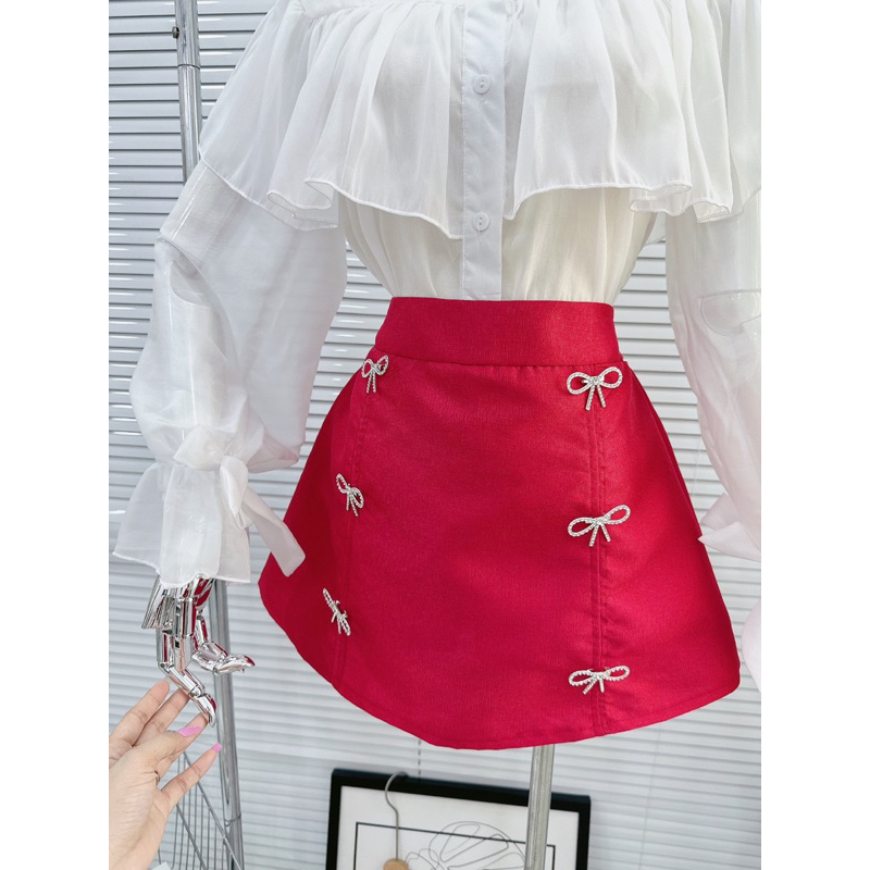 SET ÁO TƠ TRẮNG BÈO + CHÂN VÁY KÈM TAG NƠ