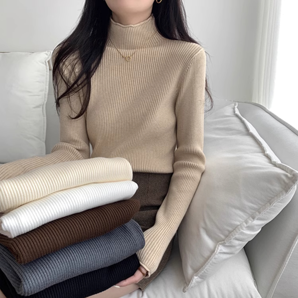 Áo len cổ lọ cho nữ giữ ấm dài tay co giãn hàng order taobao